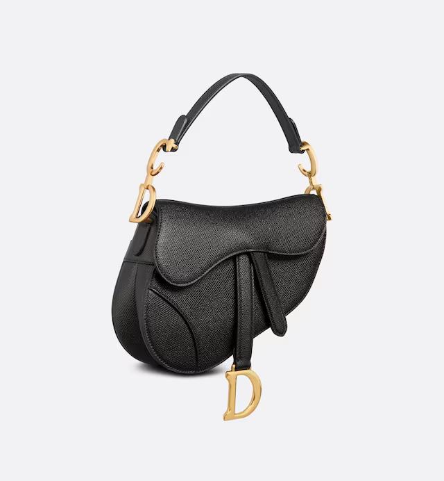 Túi Dior Mini Saddle Bag With Strap Black Grained Calfskin