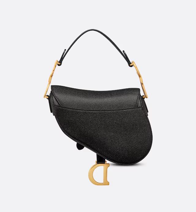 Túi Dior Mini Saddle Bag With Strap Black Grained Calfskin