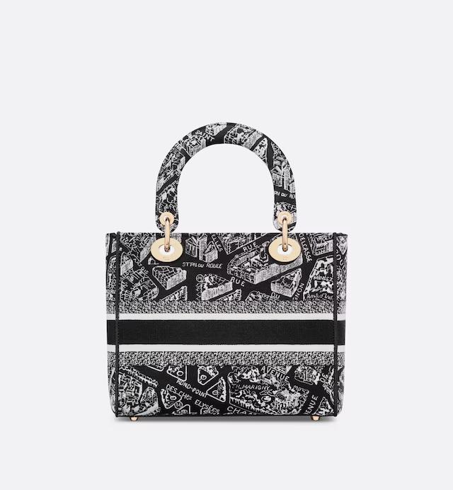 Túi Dior Medium Lady D-Lite Bag Black And White Plan