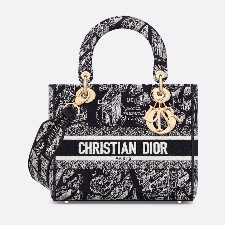 Túi Dior Medium Lady D-Lite Bag Black And White Plan