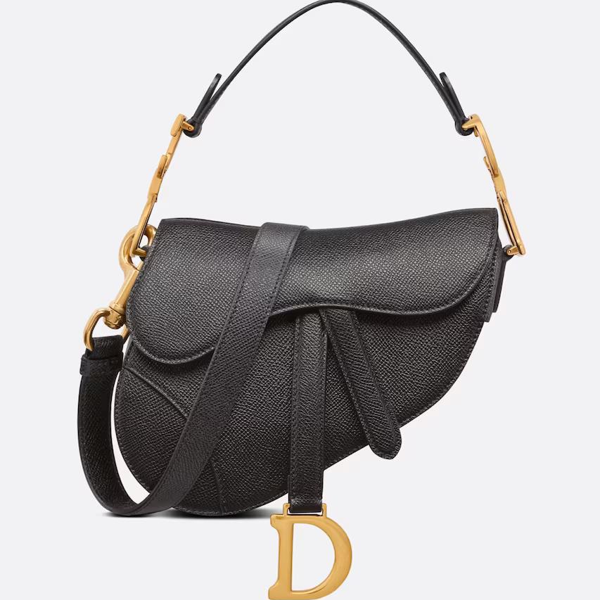 Túi Dior Mini Saddle Bag With Strap Black Grained Calfskin