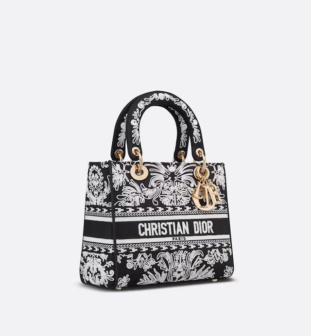 Túi Dior Medium Lady D-Lite Bag Black And White Ornamental