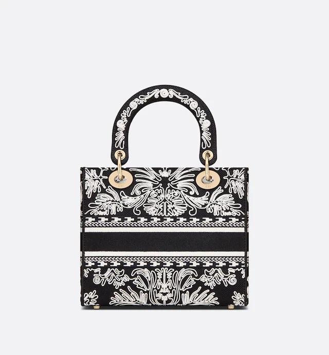 Túi Dior Medium Lady D-Lite Bag Black And White Ornamental