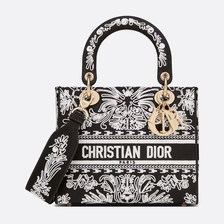 Túi Dior Medium Lady D-Lite Bag Black And White Ornamental