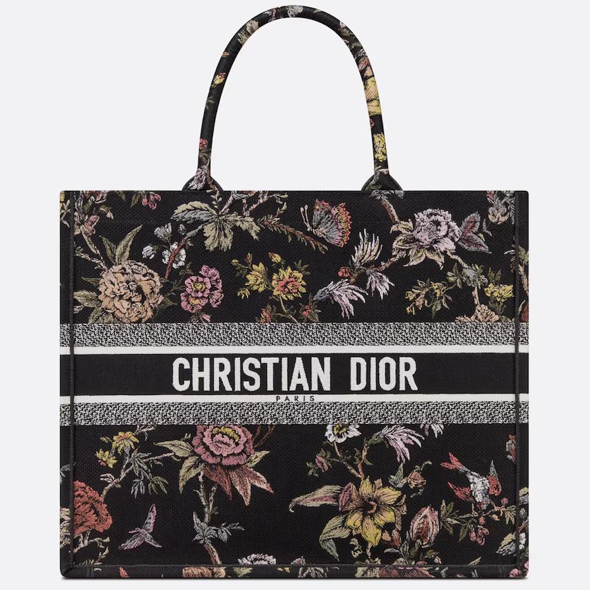 Túi Dior Large Dior Book Tote Black Multicolor Jardin Botanique Embroidery