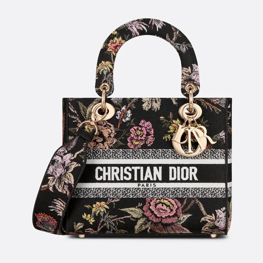 Túi Dior Medium Lady D-Lite Bag Black Multicolor Dior Jardin Botanique Embroidery