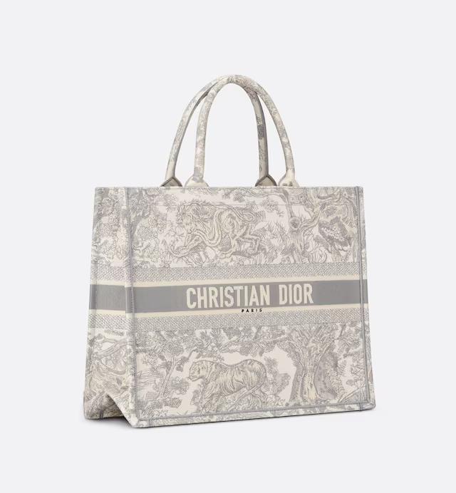 Túi Dior Large Dior Book Tote Ecru And Gray Toile De Jouy Embroidery 