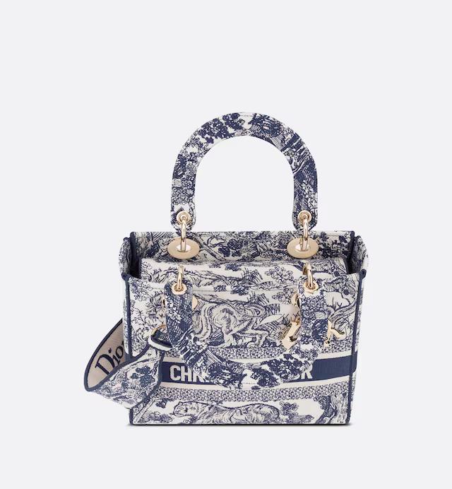 Túi Dior Medium Lady D-Lite Bag Blue Toile De Jouy Embroidery