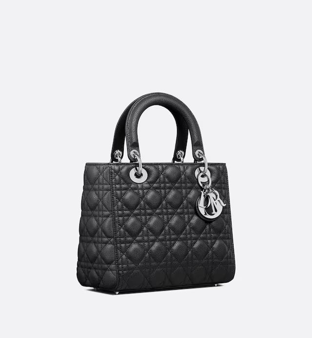 Túi Dior Medium Lady Dior Bag Black Grained Cannage Calfskin