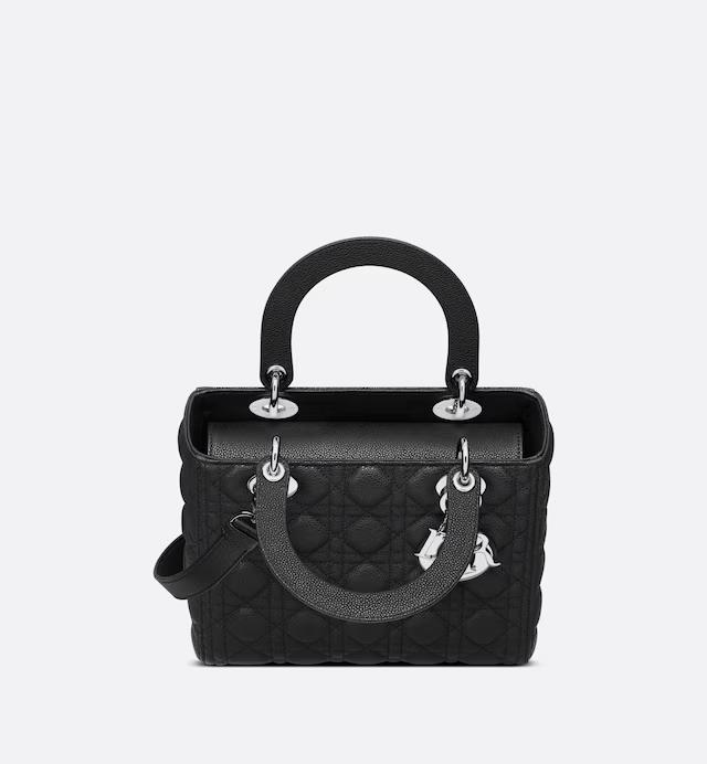 Túi Dior Medium Lady Dior Bag Black Grained Cannage Calfskin