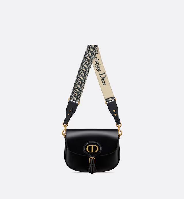 Túi Dior Large Dior Bobby Bag Black Box Calfskin With Blue Dior Oblique Embroidered Strap