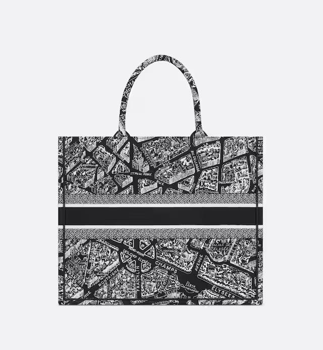 Túi Dior Large Dior Book Tote Black And White Plan De Paris Embroidery