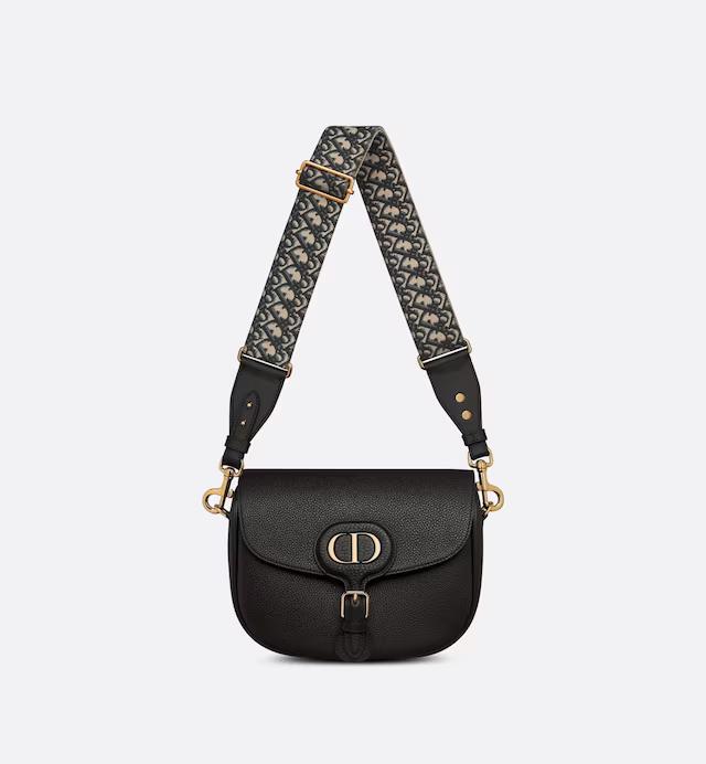 Túi Dior Large Dior Bobby Bag Black Grained Calfskin With Blue Dior Oblique Embroidered Shoulder Strap