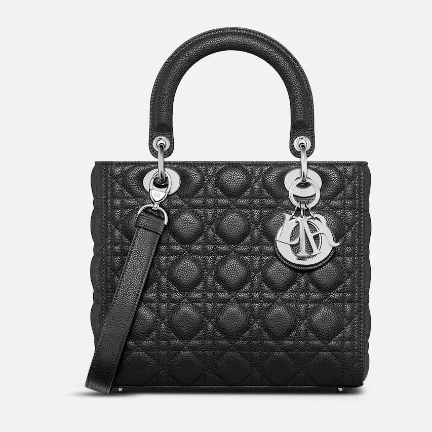 Túi Dior Medium Lady Dior Bag Black Grained Cannage Calfskin