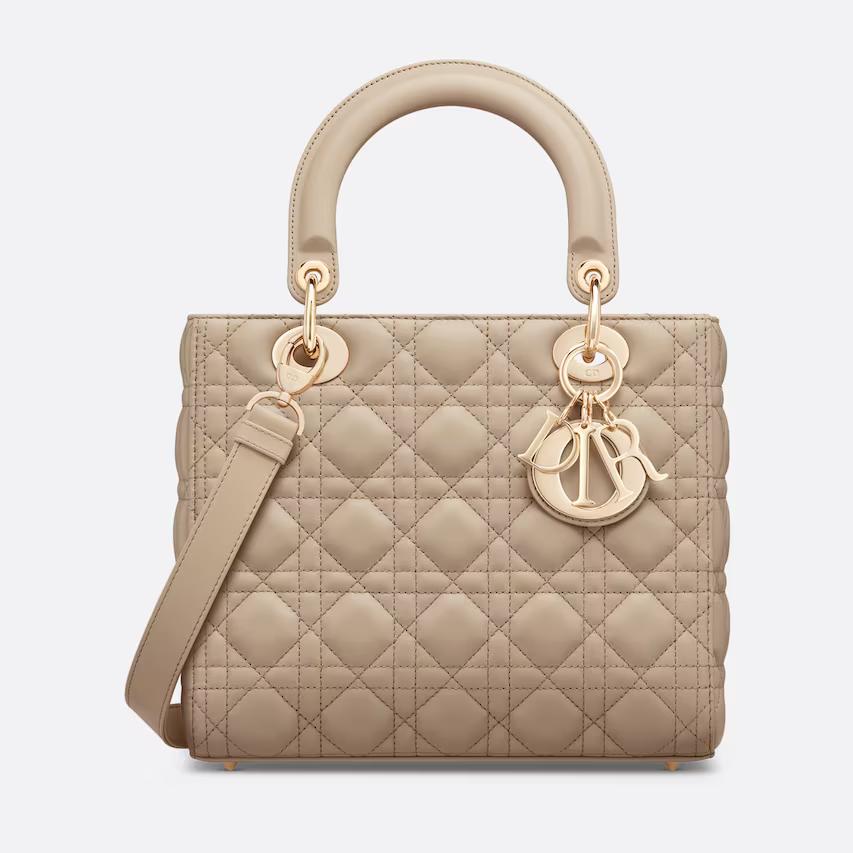 Túi Dior Medium Lady Dior Bag Sand-Colored Cannage Lambskin