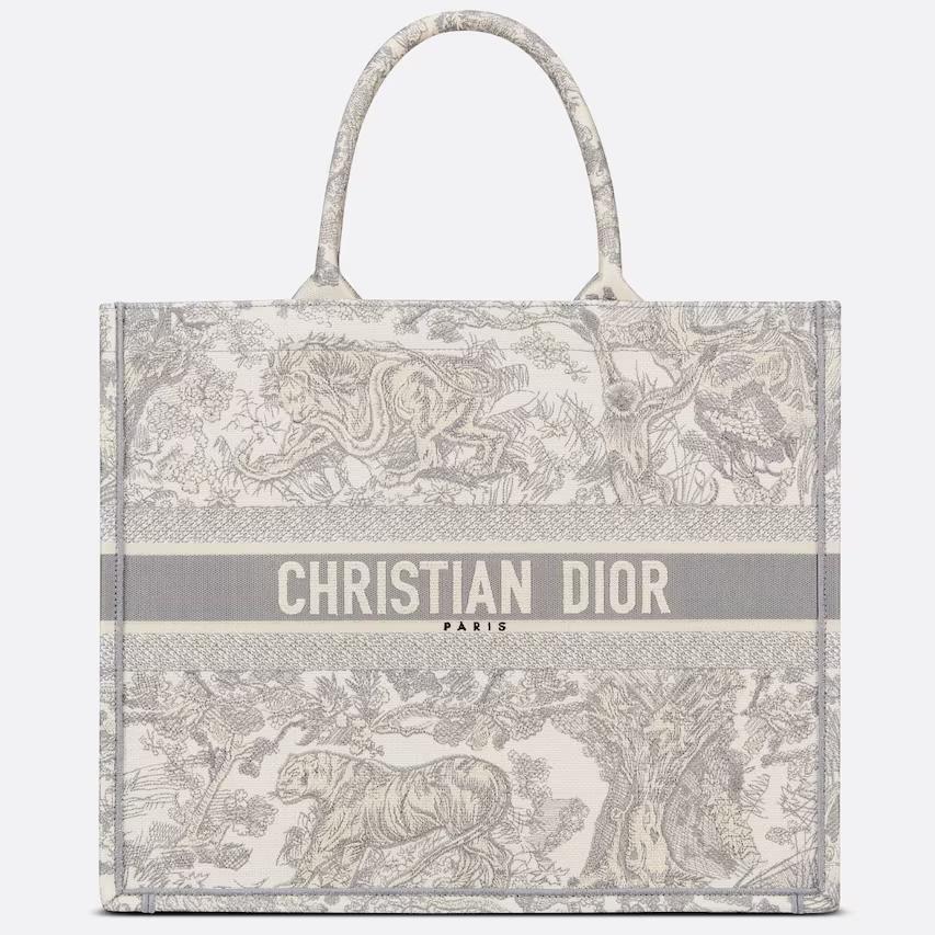 Túi Dior Large Dior Book Tote Ecru And Gray Toile De Jouy Embroidery 