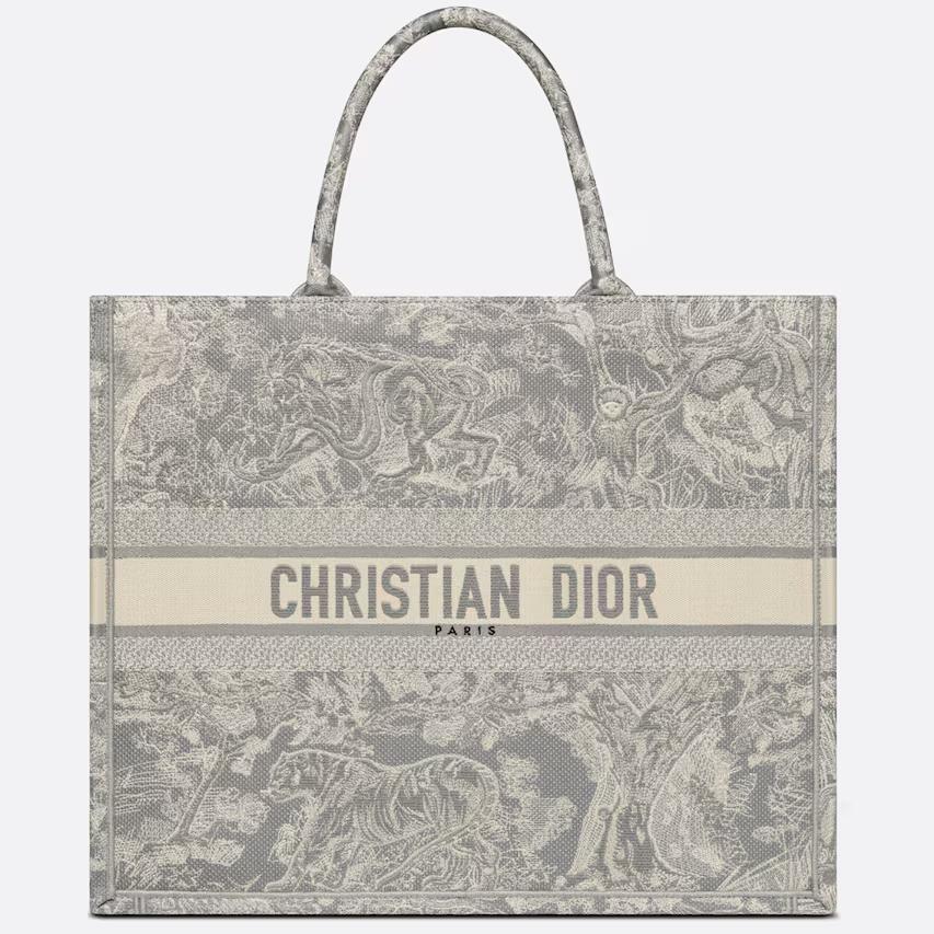 Túi Dior Large Dior Book Tote Gray And Ecru Toile De Jouy Reverse Embroidery