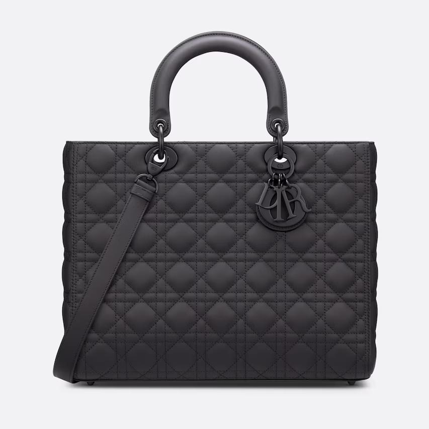 Túi Dior Large Lady Dior Bag Black Ultramatte Cannage Calfskin