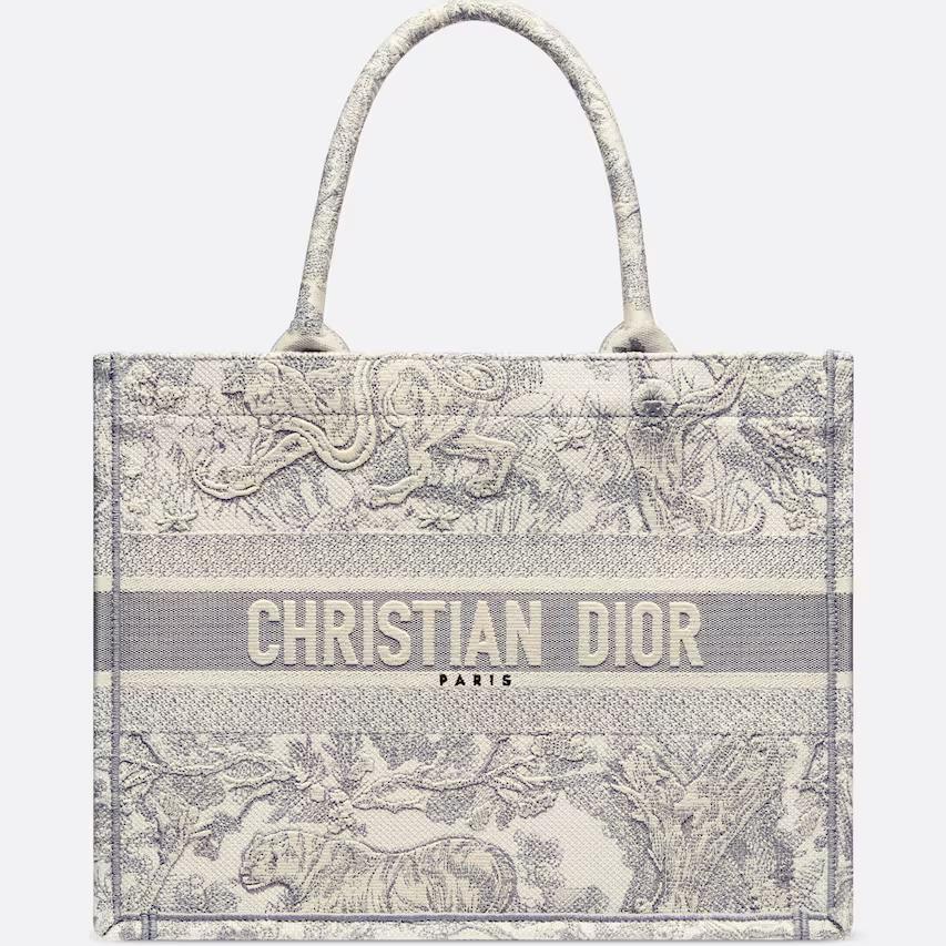 Túi Dior Medium Dior Book Tote Ecru And Gray Toile De Jouy Embroidery