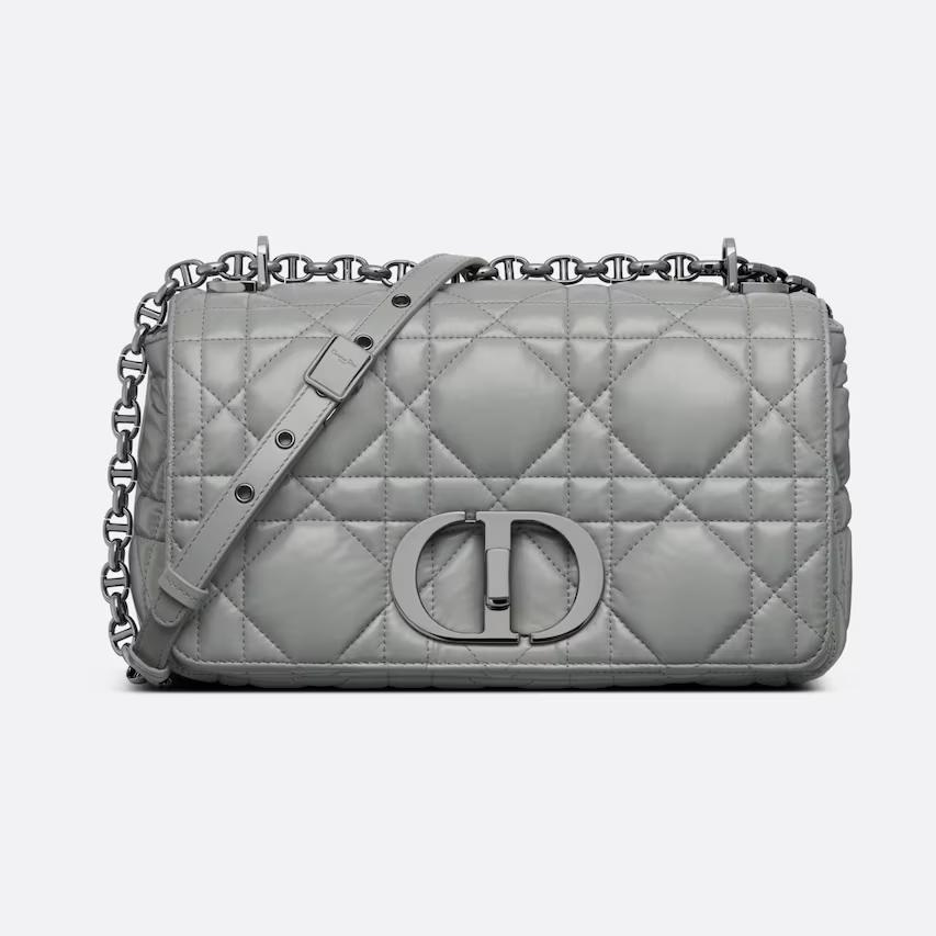 Túi Dior Medium Dior Caro Bag Stone Gray Quilted Macrocannage Calfskin