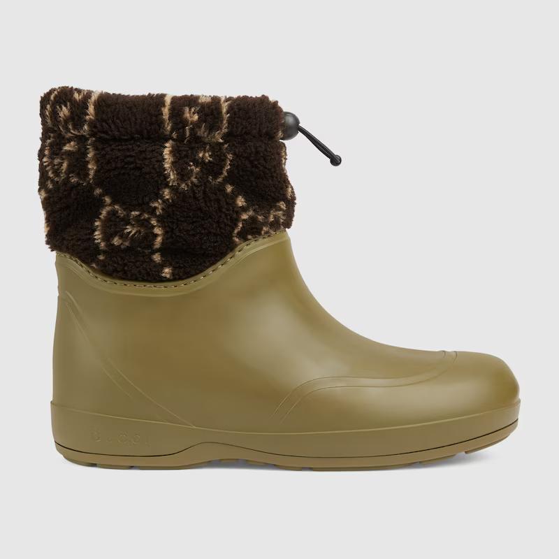 Giày Gucci Ankle Boot With Gg Fuzzy Fabric Nam Nâu