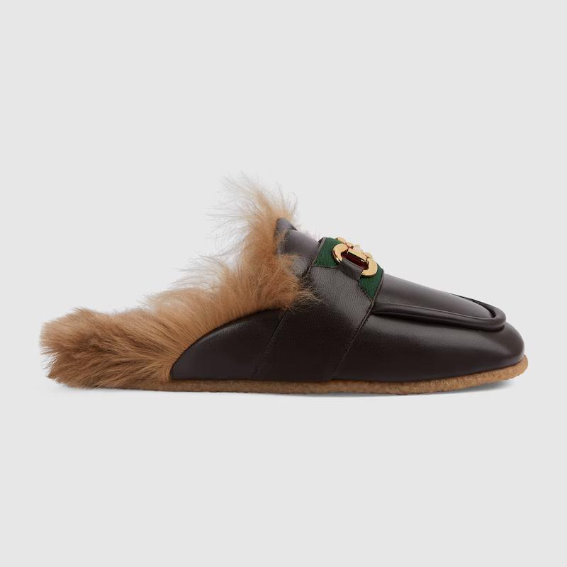 Giày Gucci Slipper With Horsebit Nam Đen Nâu