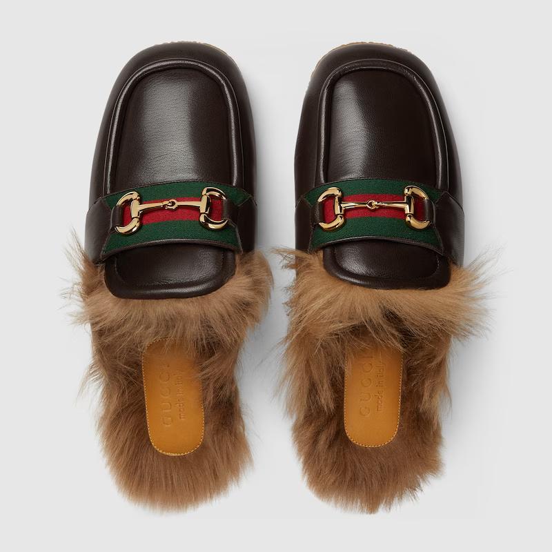 Giày Gucci Slipper With Horsebit Nam Đen Nâu