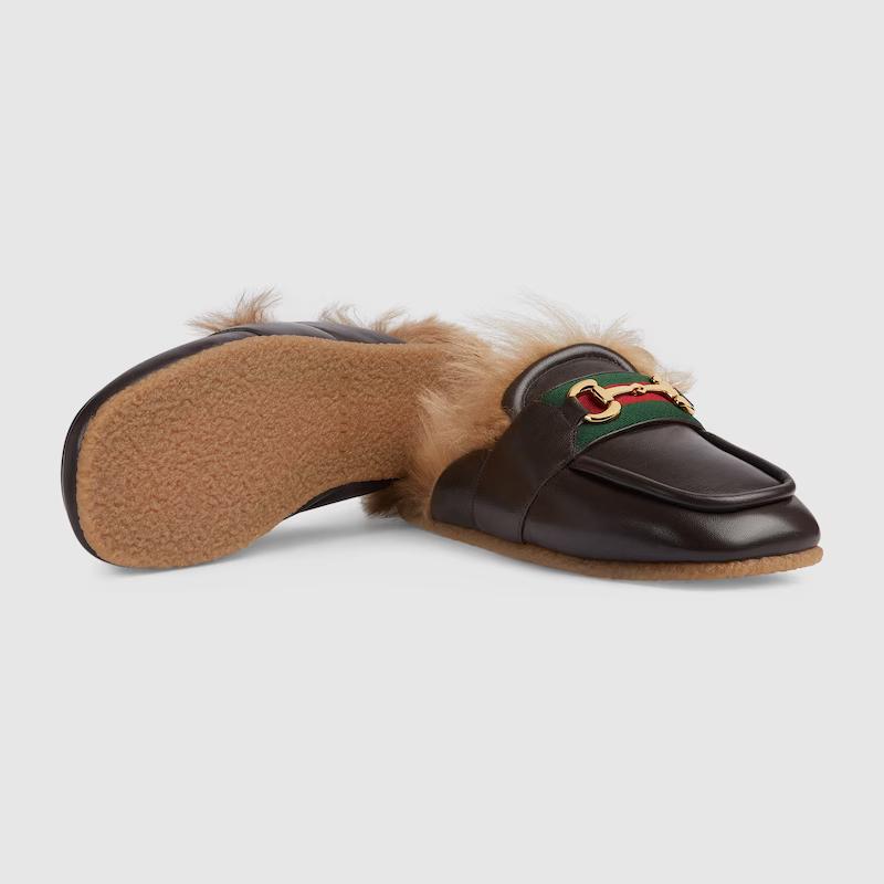 Giày Gucci Slipper With Horsebit Nam Đen Nâu