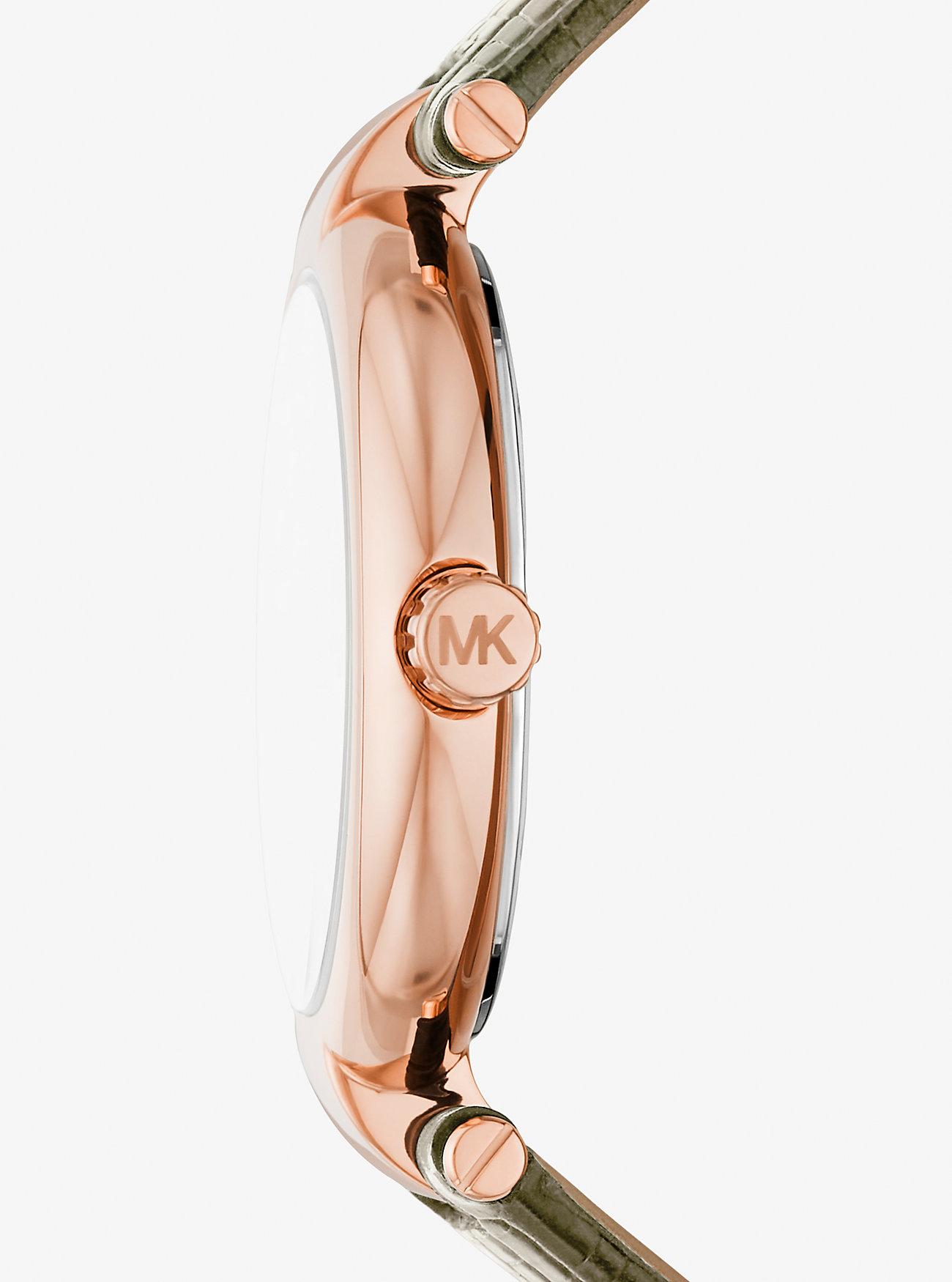 Đồng Hồ Michael Kors Laney Rose Gold-Tone And Lizard Embossed Leather Watch Nữ Hồng Xanh Lá