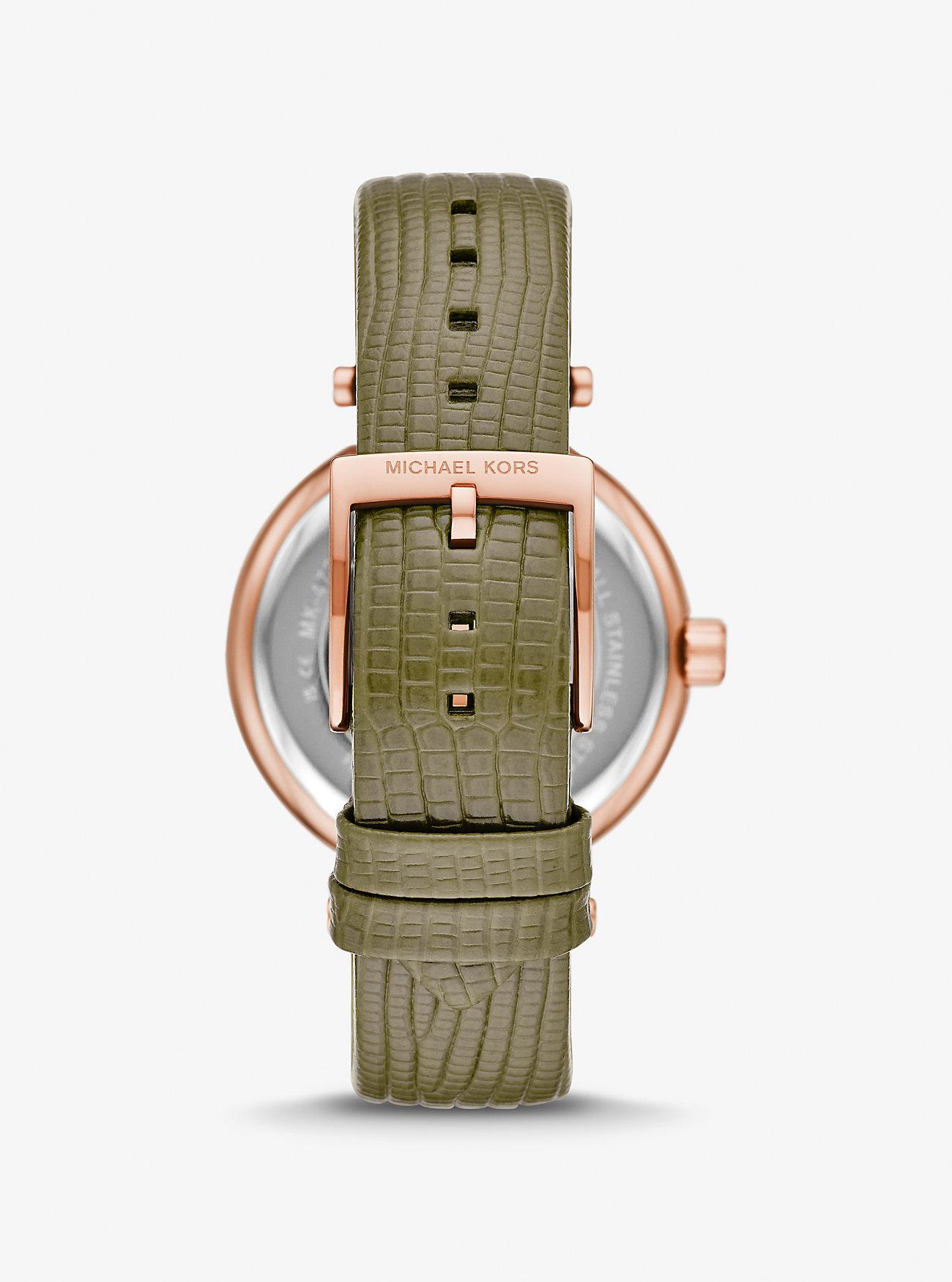 Đồng Hồ Michael Kors Laney Rose Gold-Tone And Lizard Embossed Leather Watch Nữ Hồng Xanh Lá