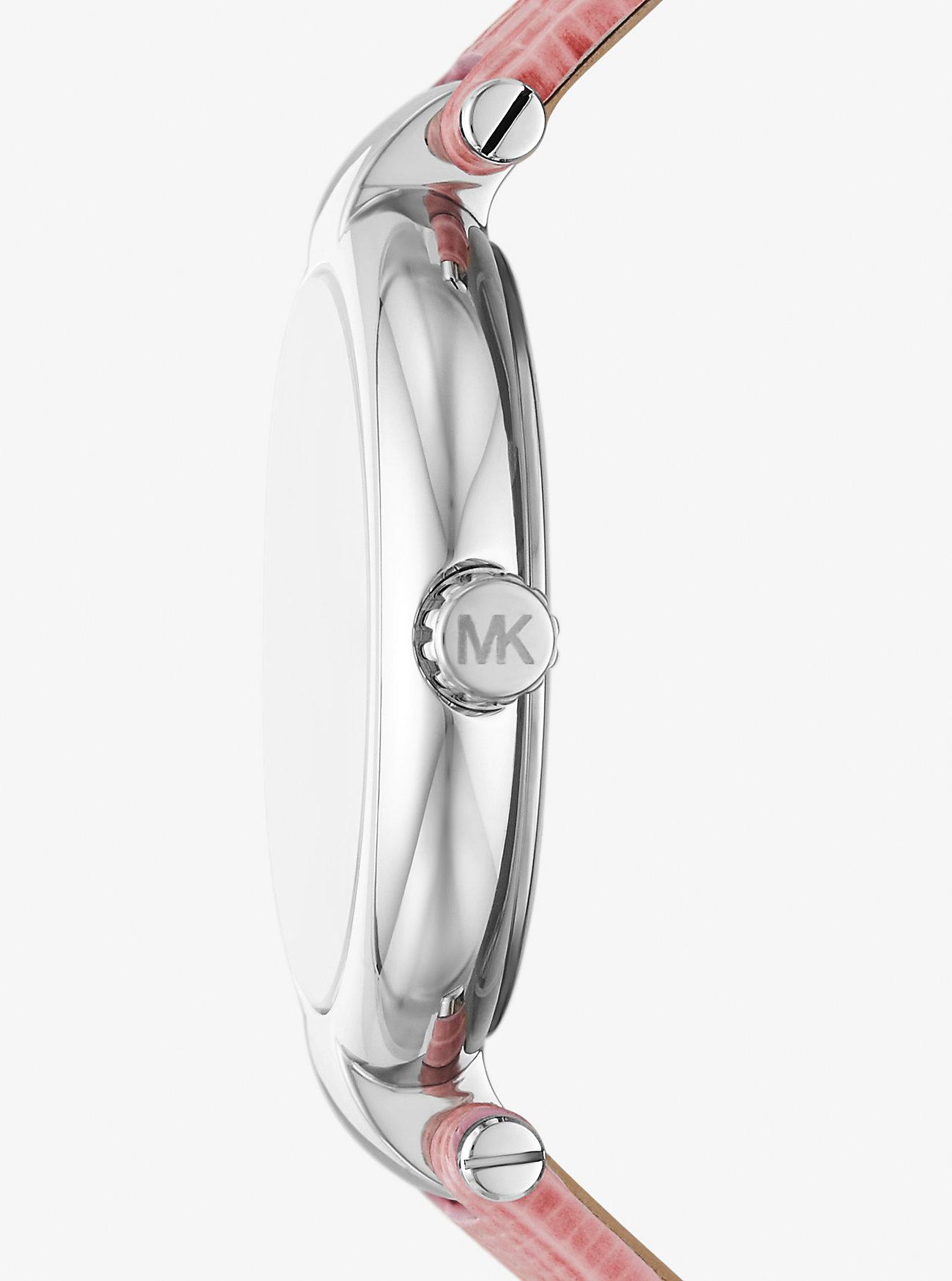 Đồng Hồ Michael Kors Laney Silver-Tone And Lizard Embossed Leather Watch Nữ Bạc Hồng