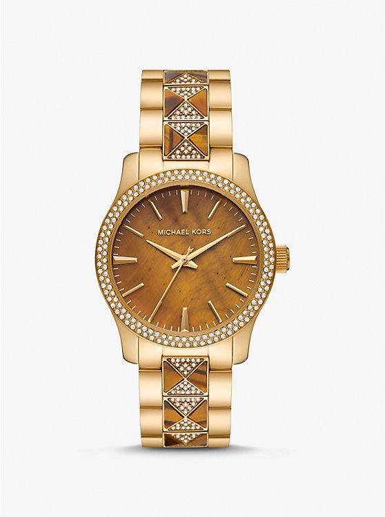 Đồng Hồ Michael Kors Runway Pavé Gold-Tone And Tiger'S Eye Watch Nữ Vàng