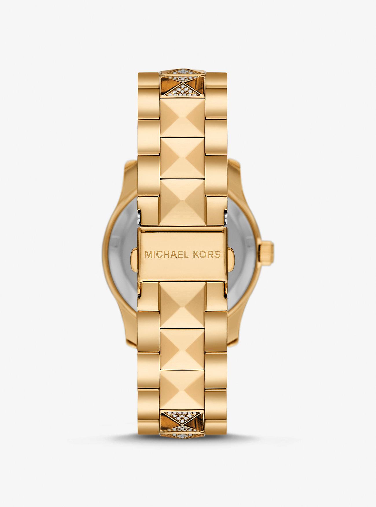 Đồng Hồ Michael Kors Runway Pavé Gold-Tone And Tiger'S Eye Watch Nữ Vàng