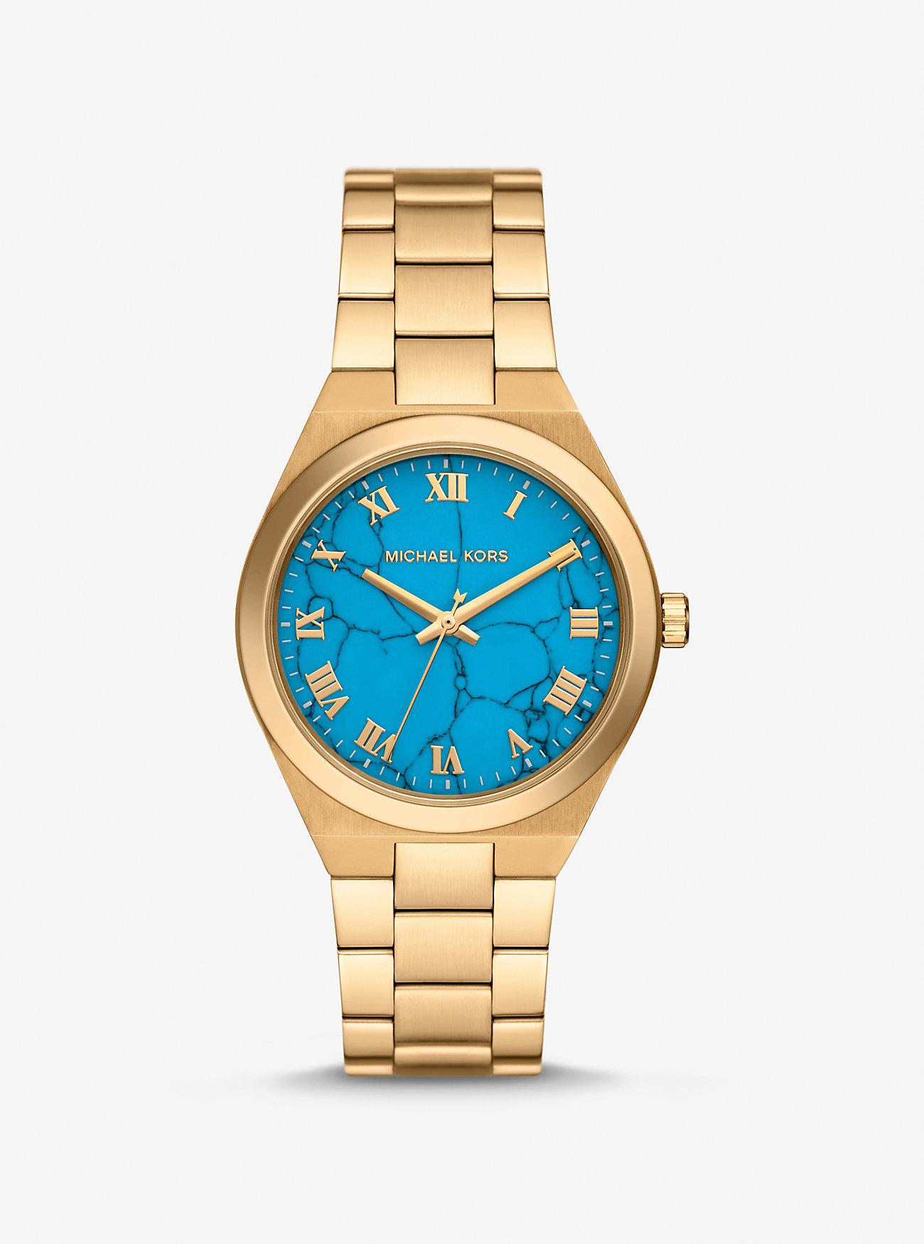 Đồng Hồ Michael Kors Lennox Gold-Tone Watch Nữ Vàng Xanh Dương