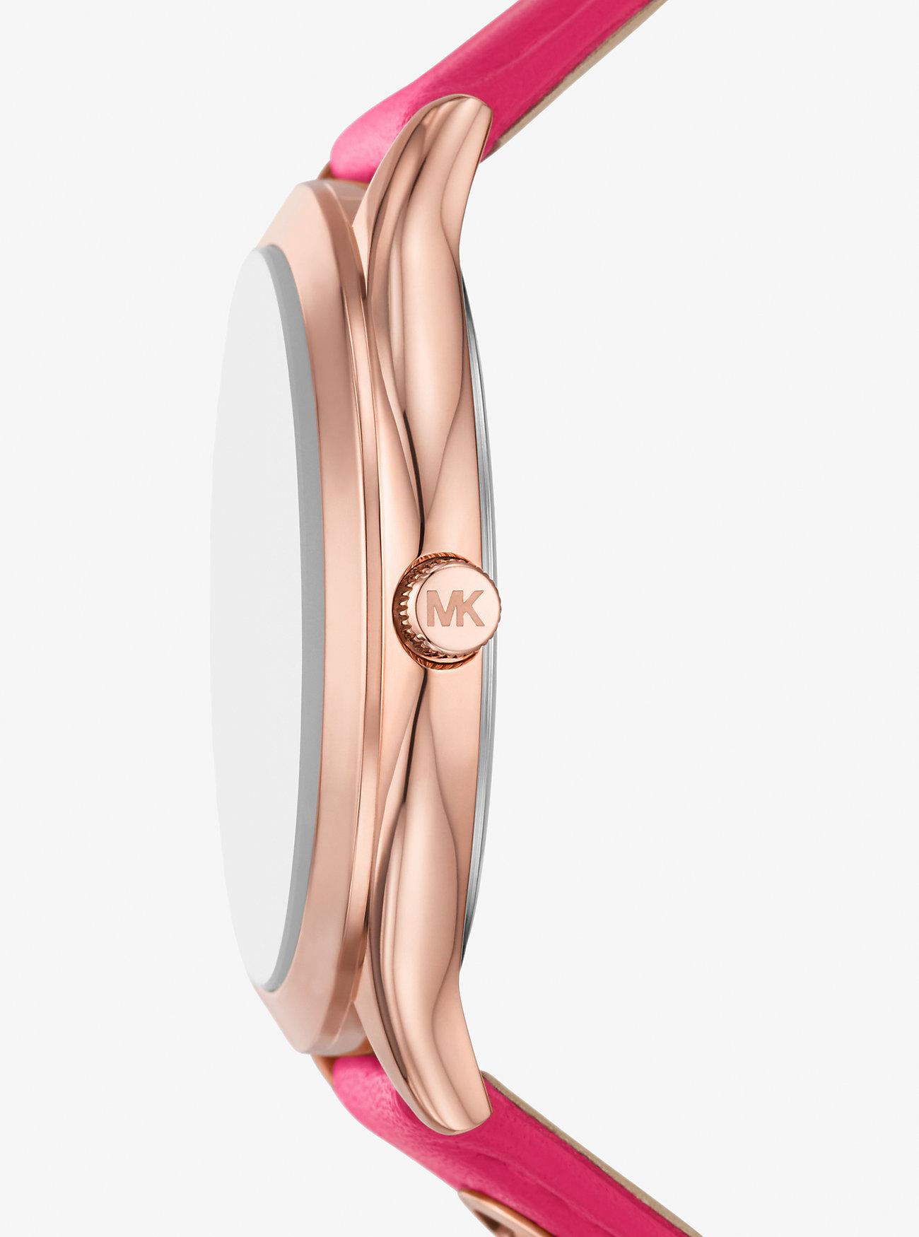 Đồng Hồ Michael Kors Slim Runway Rose Gold-Tone And Leather Watch Nữ Hồng