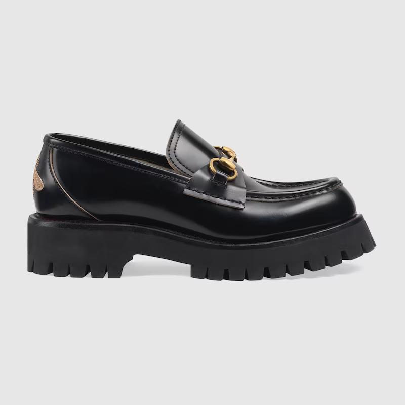 Giày Gucci Leather Lug Sole Loafer Nữ Đen Vàng