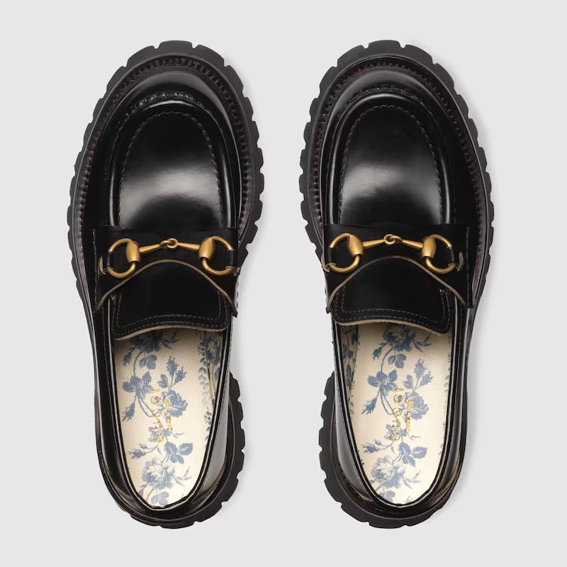 Giày Gucci Leather Lug Sole Loafer Nữ Đen Vàng