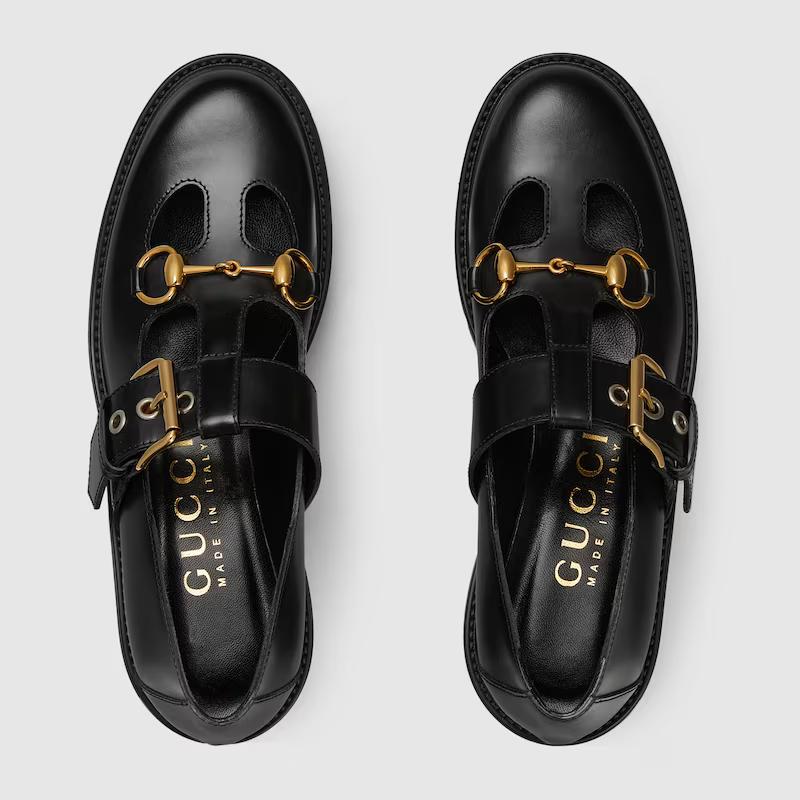 Giày Gucci Loafer With Horsebit Nữ Đen Vàng