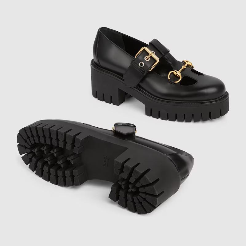 Giày Gucci Loafer With Horsebit Nữ Đen Vàng