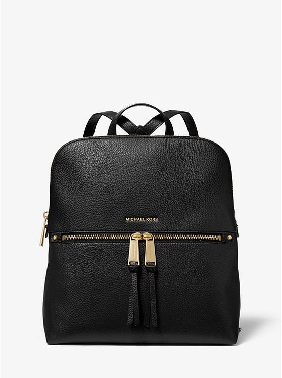 Túi Michael Kors Rhea Medium Pebbled Slim Backpack Nữ Đen