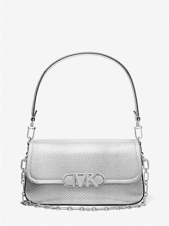 Túi Michael Kors Parker Medium Metallic Snake Embossed Leather Shoulder Bag Nữ Bạc