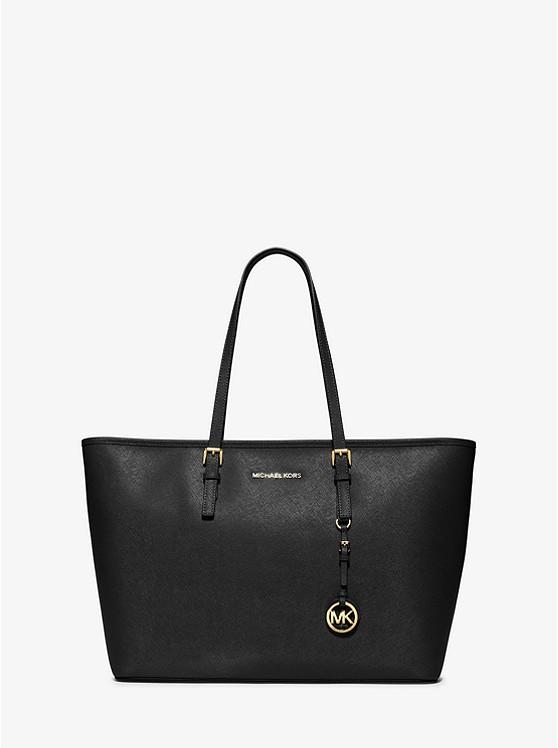 Túi Michael Kors Jet Set Medium Saffiano Leather Top-Zip Tote Bag Nữ Đen