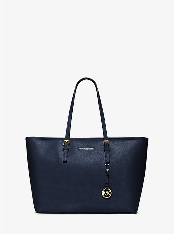 Túi Michael Kors Jet Set Medium Saffiano Leather Top-Zip Tote Bag Nữ Xanh Navy