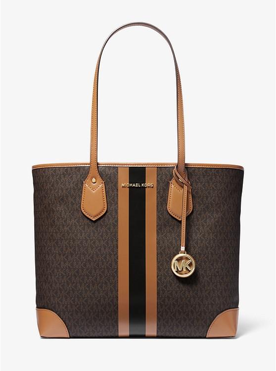 Túi Michael Kors Eva Large Logo Stripe Tote Bag Nữ Nâu