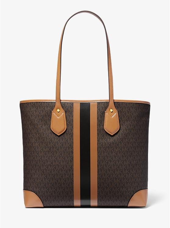 Túi Michael Kors Eva Large Logo Stripe Tote Bag Nữ Nâu