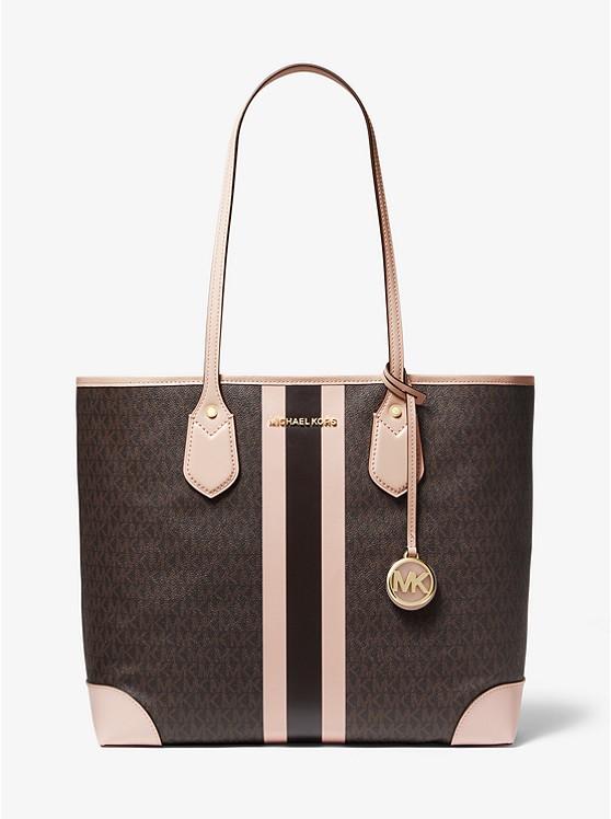 Túi Michael Kors Eva Large Logo Stripe Tote Bag Nữ Be