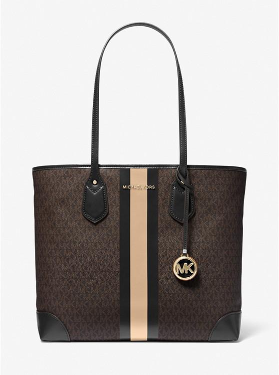 Túi Michael Kors Eva Large Logo Stripe Tote Bag Nữ Đen