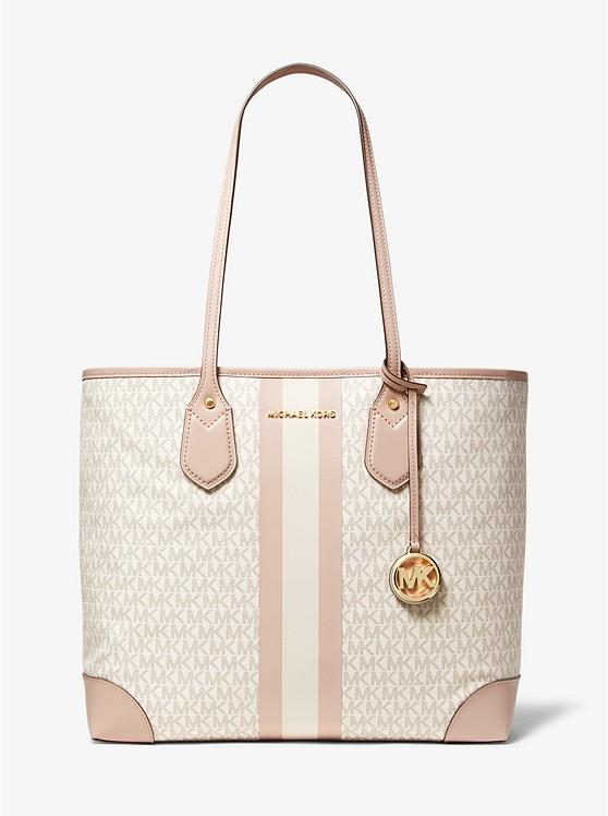 Túi Michael Kors Eva Large Logo Stripe Tote Bag Nữ Trắng