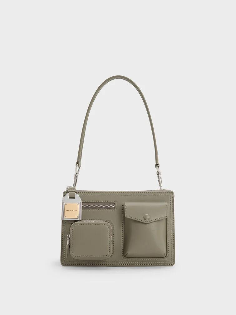 Túi Charles & Keith Austen Multi-Pocket Shoulder Bag Nữ Khaki