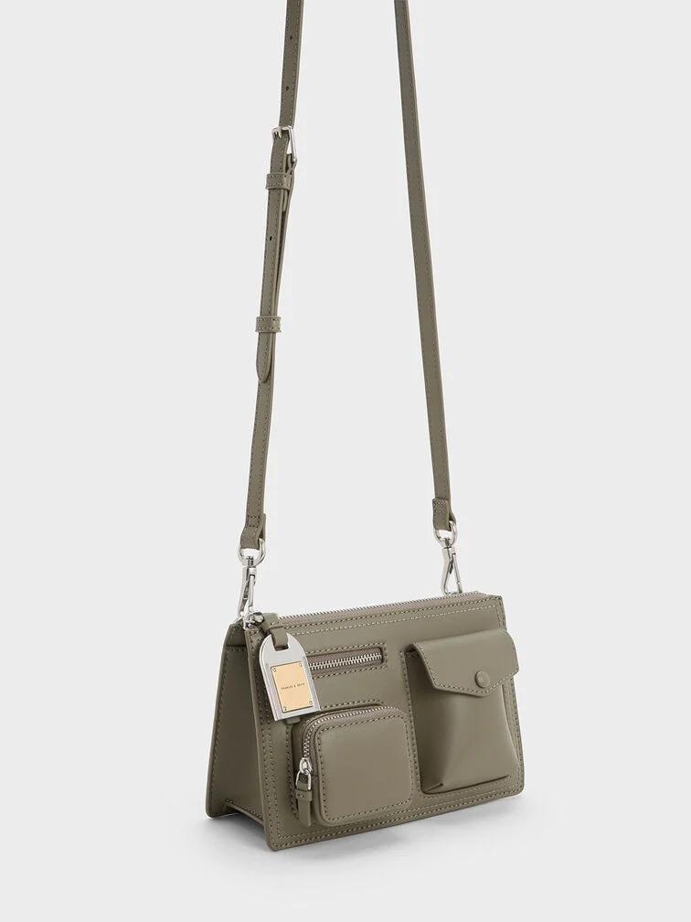 Túi Charles & Keith Austen Multi-Pocket Shoulder Bag Nữ Khaki